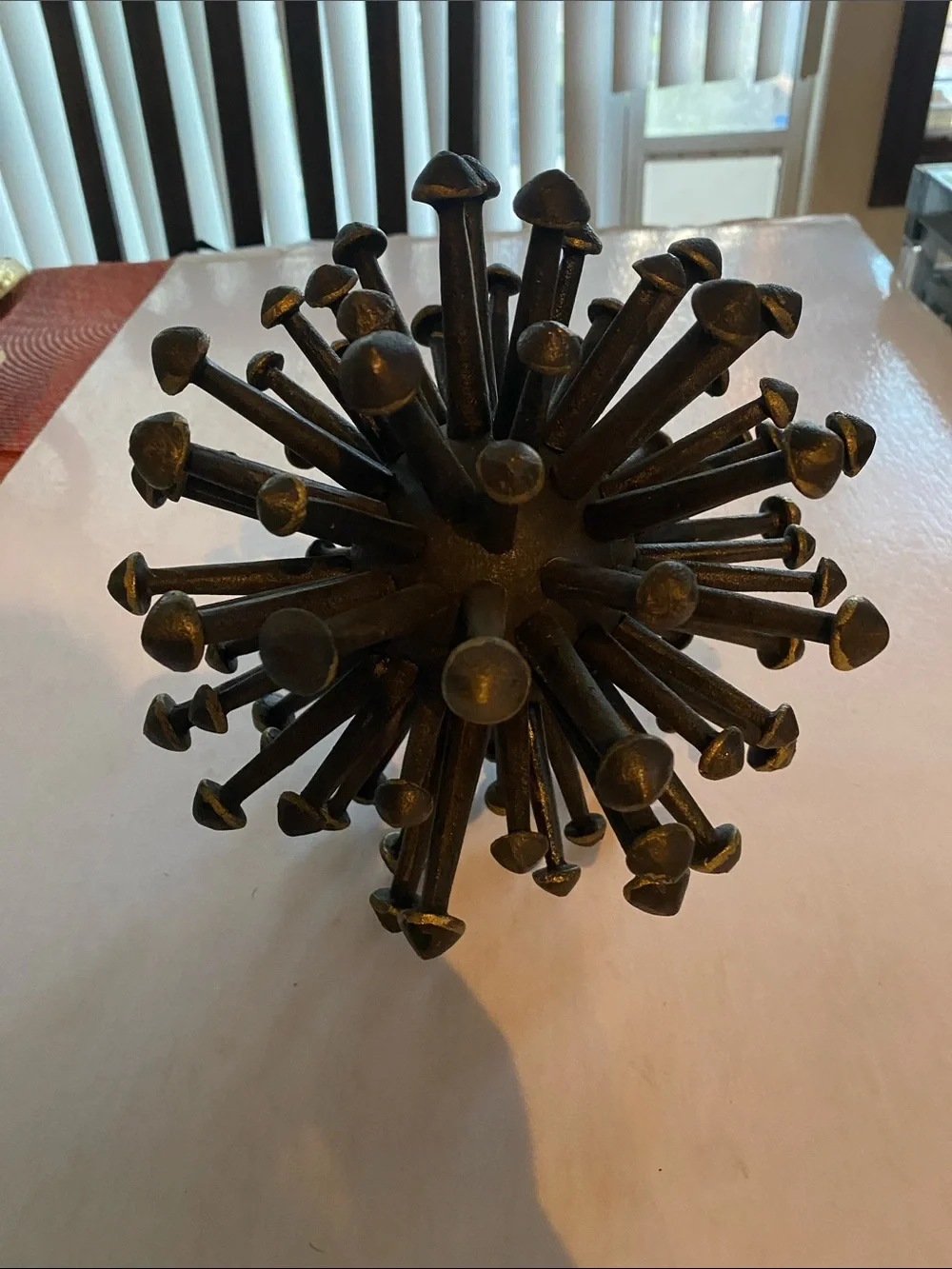 Metal Urchin Starburst Sputnik Sculpture 8” Abstract Modern Decor Under 3 Lbs.